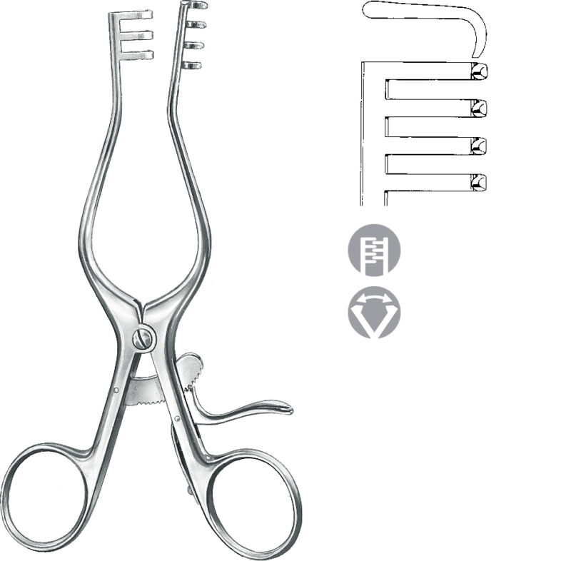 Retractors, wound Spreaders , Woundspreader, blunt, 3 x 4 teeth