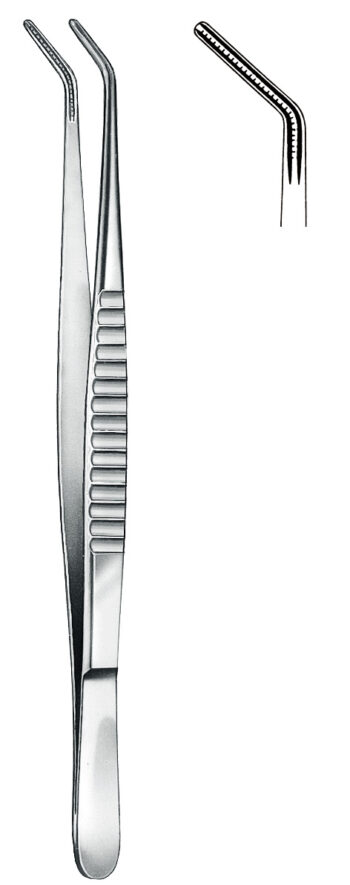 Neurosurgery , Atraumatic forceps, acc. to De Bakey, angled, 2 mm