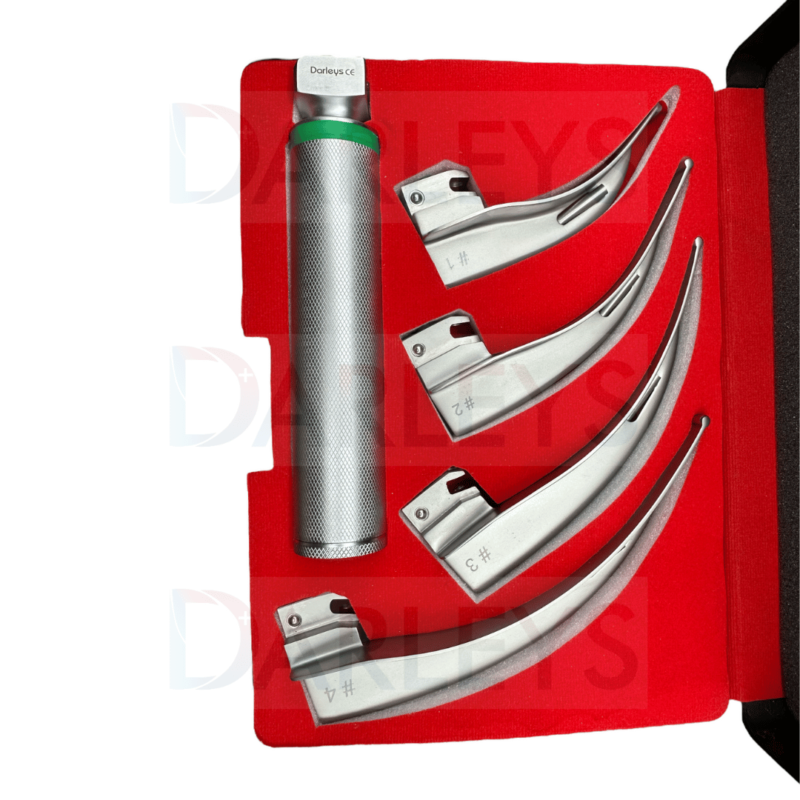 Premium Fiber Optic Laryngoscope with McIntosh SET Blades No. 1,2,3,4 - EMT Anesthesia Intubation Kit